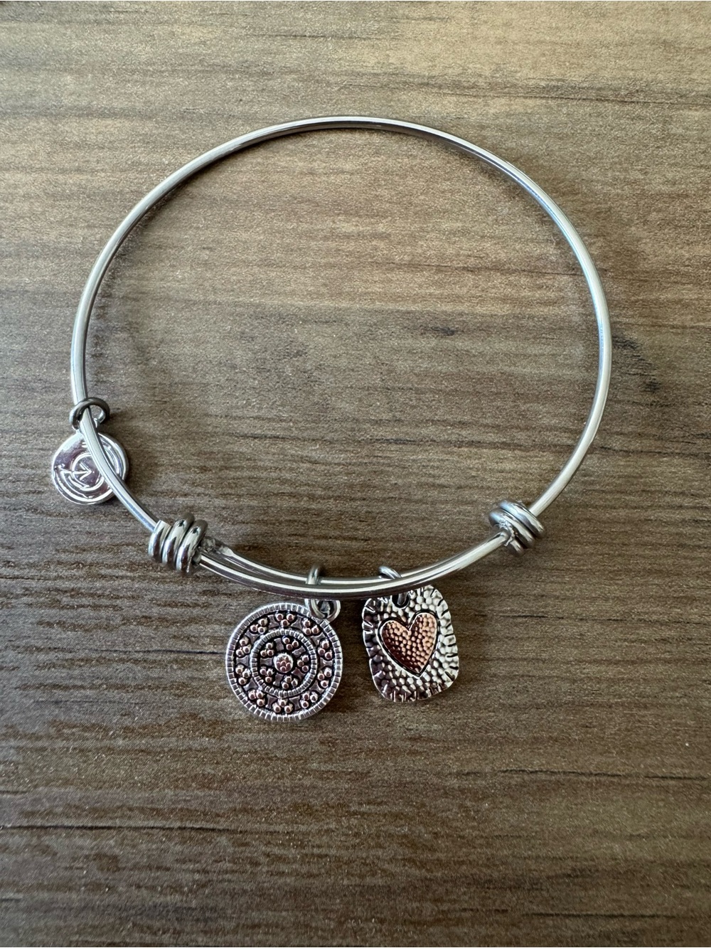 Silver-Tone Heart & Disc Charm Bangle Bracelet - Women's Jewelry